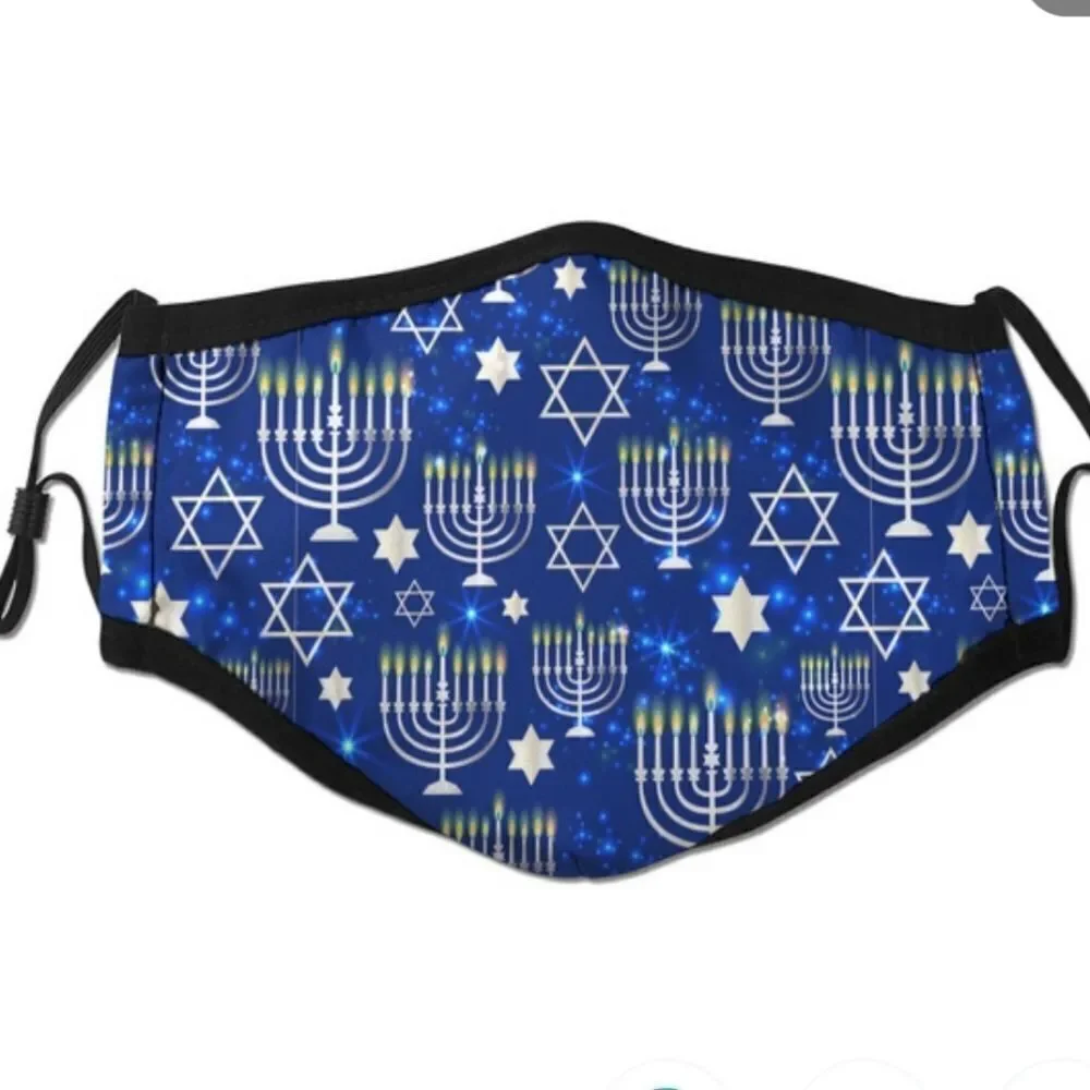 New Happy Hannukah Blue Black And White Facemask.
